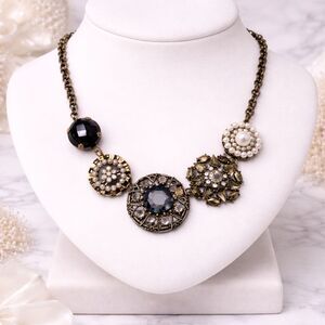 Lia Sophia Stunning Brass Tone Rhinestone and Faux Pearl Statement Necklace